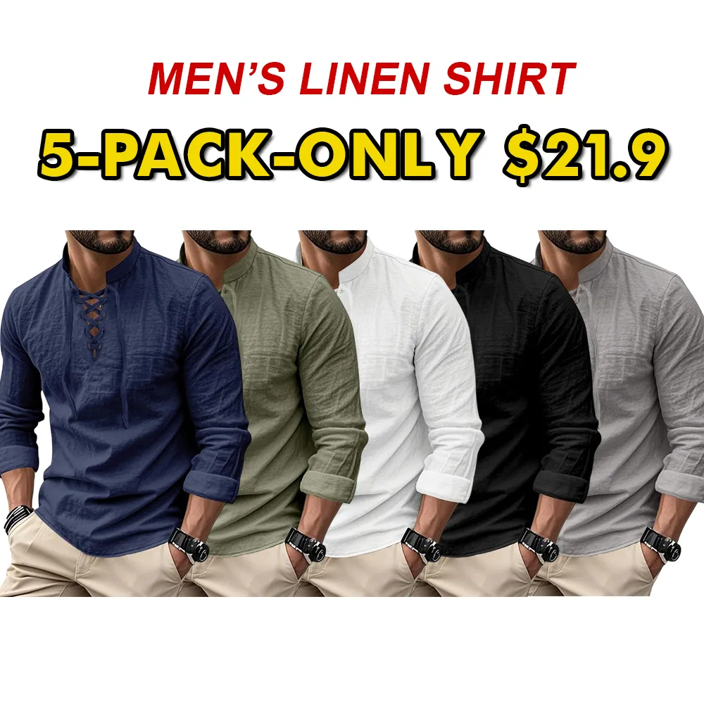 Men's Linen Casual Long Sleeve Polo Shirt, Stylish New Design