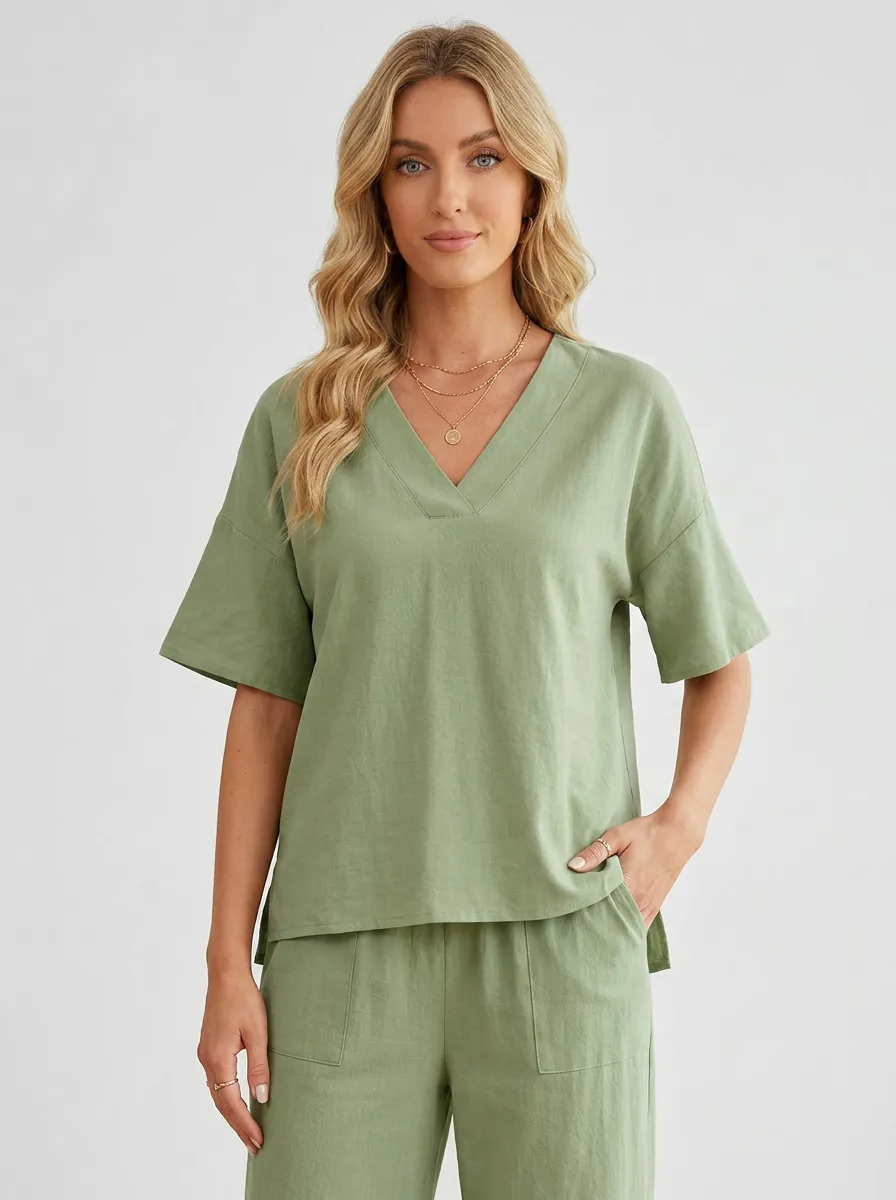 Easy-Wear Short-Sleeve Women's V-Neck Shirt