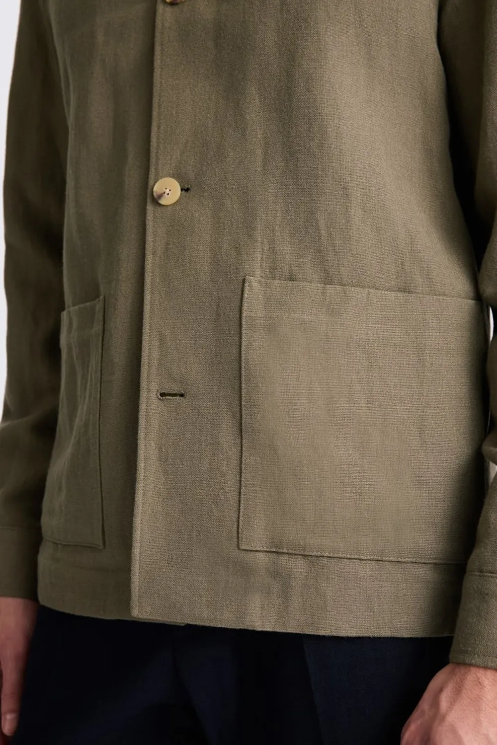 Linen-Wool Blend Khaki Men's Jacket