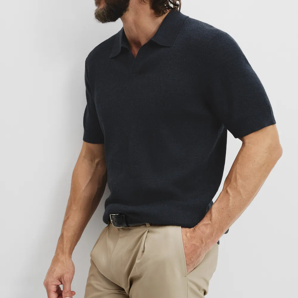 Men's Classic Rib Knit Wool Polo Shirt