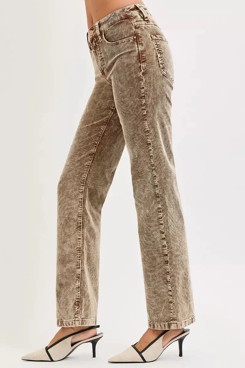 Tummy Control Mid Rise Straight Leg Corduroy Pants