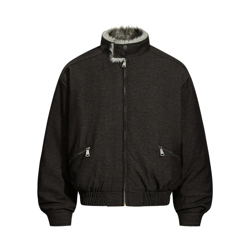 Plush High-Neck Cropped Jacket