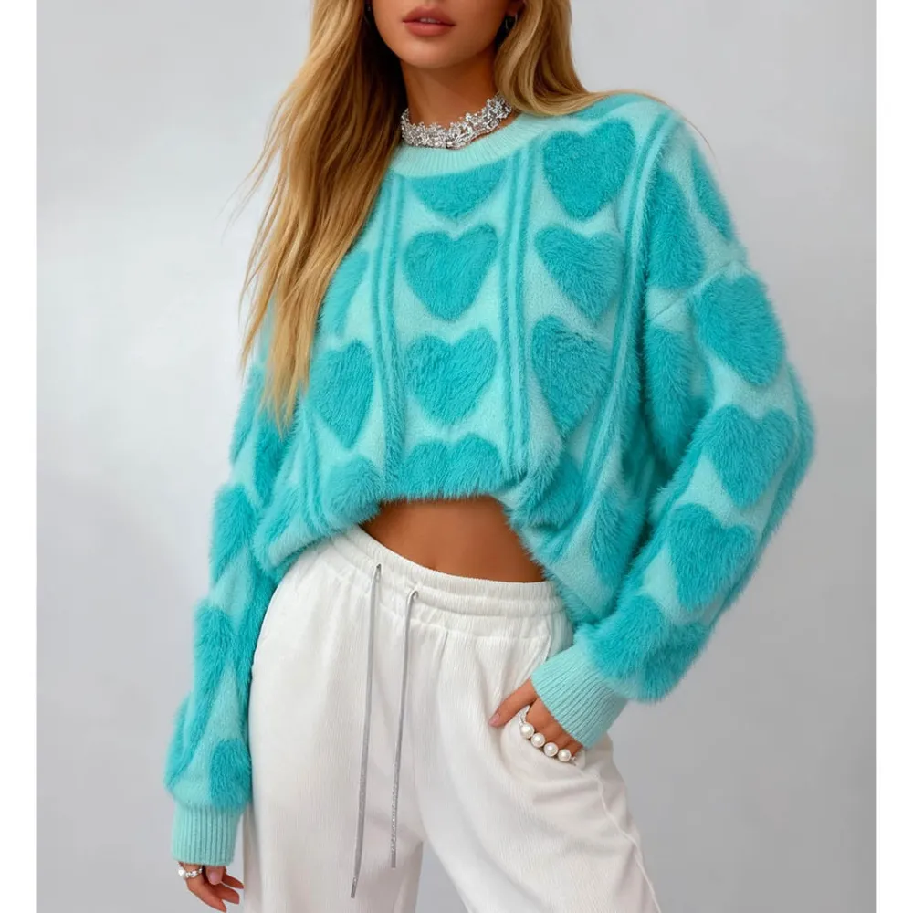 Valentine Heart Faux Mink Fur Pullover Sweater