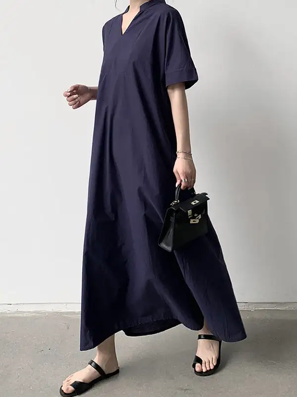 Loose Color Sleeve Neck Maxi Dress