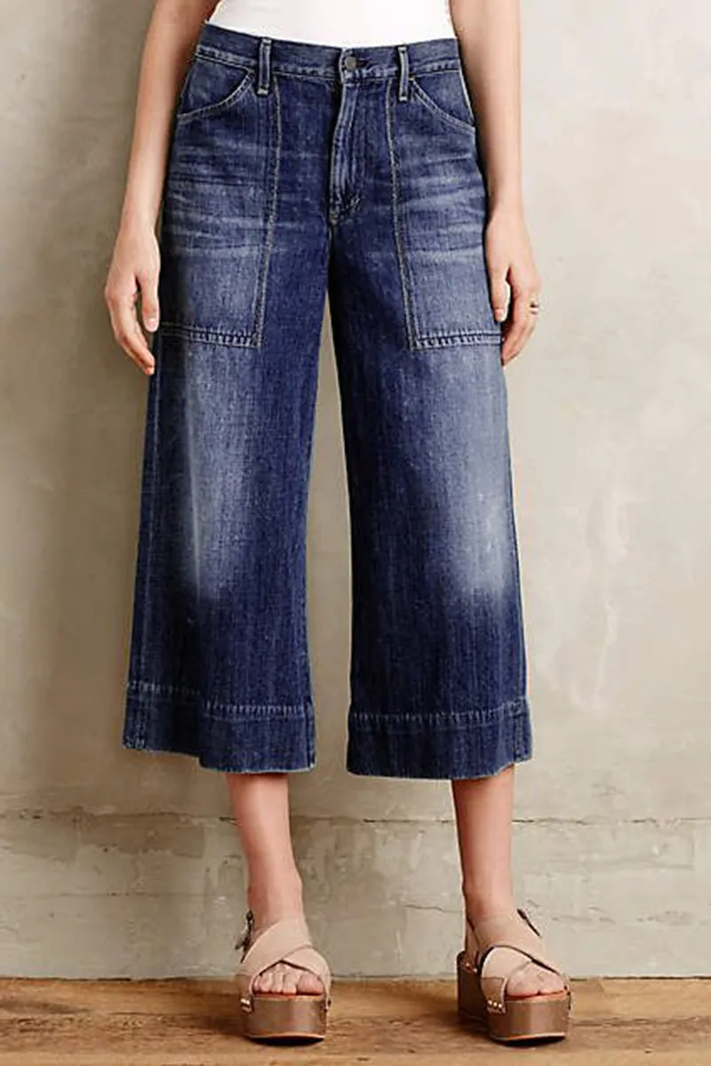 Slant Pocket Wide Leg Crop Jeans