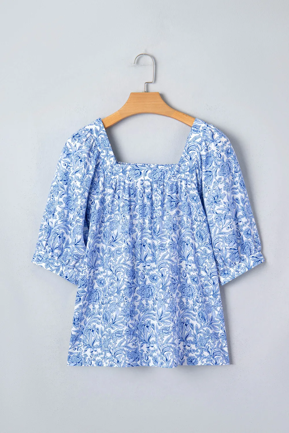 Sky Blue Square Neck Short Sleeve Blouse
