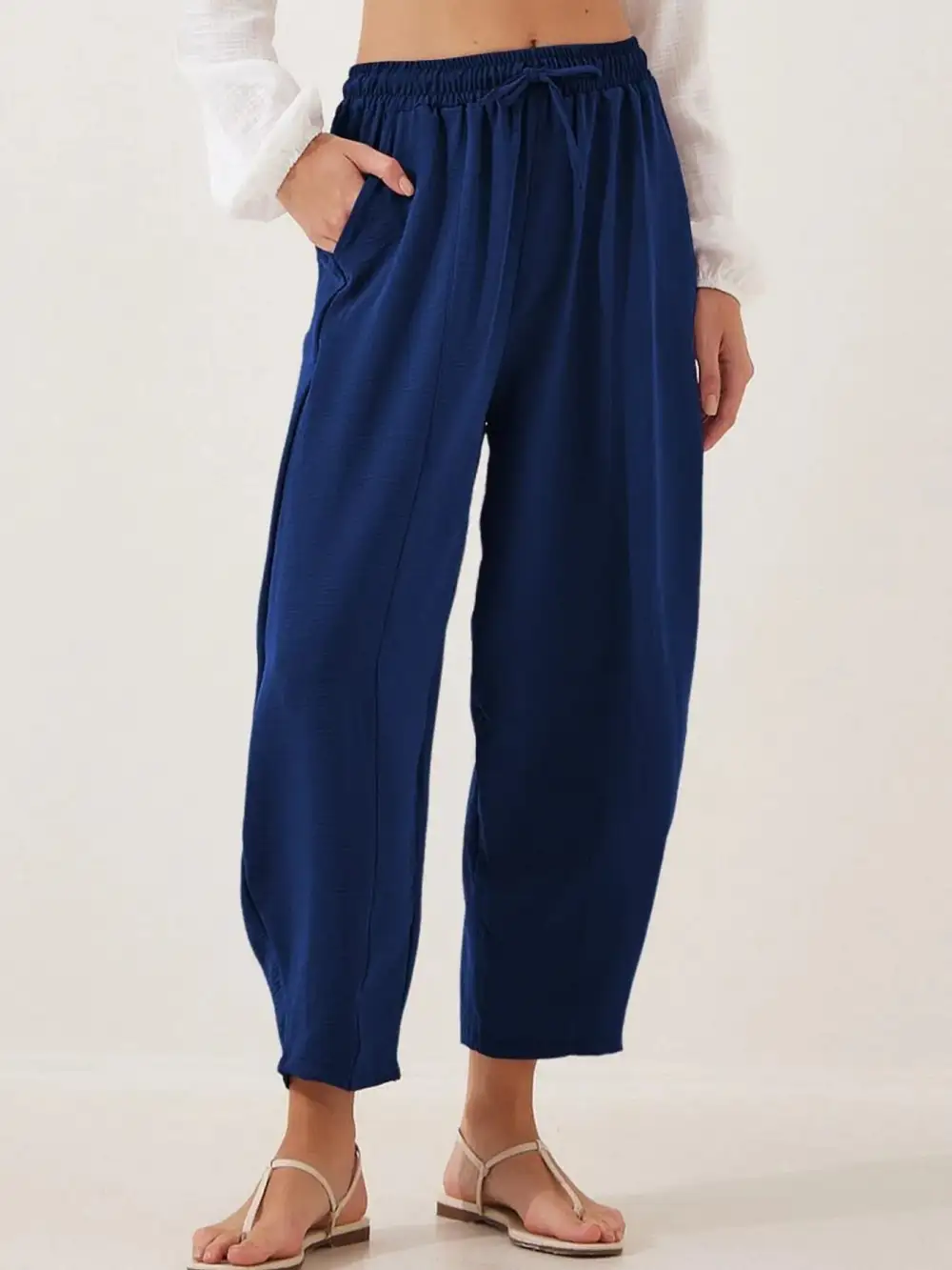Full Size Drawstring Wide Leg Cropped Pants Plus Size