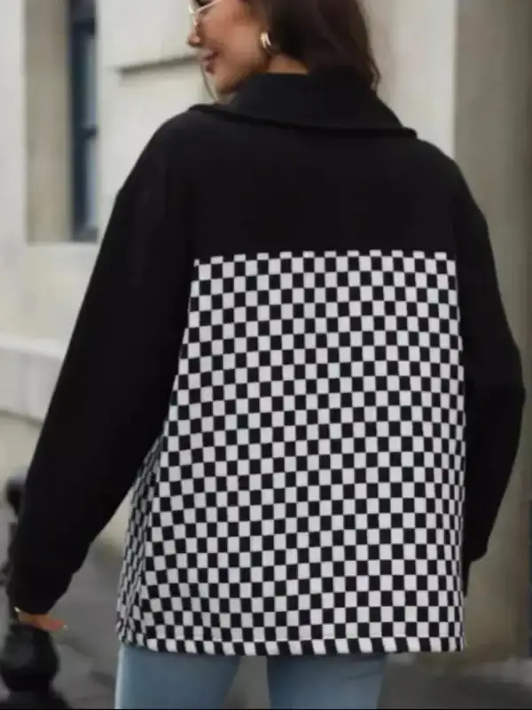 Checkered Snap Front Casual Jacket