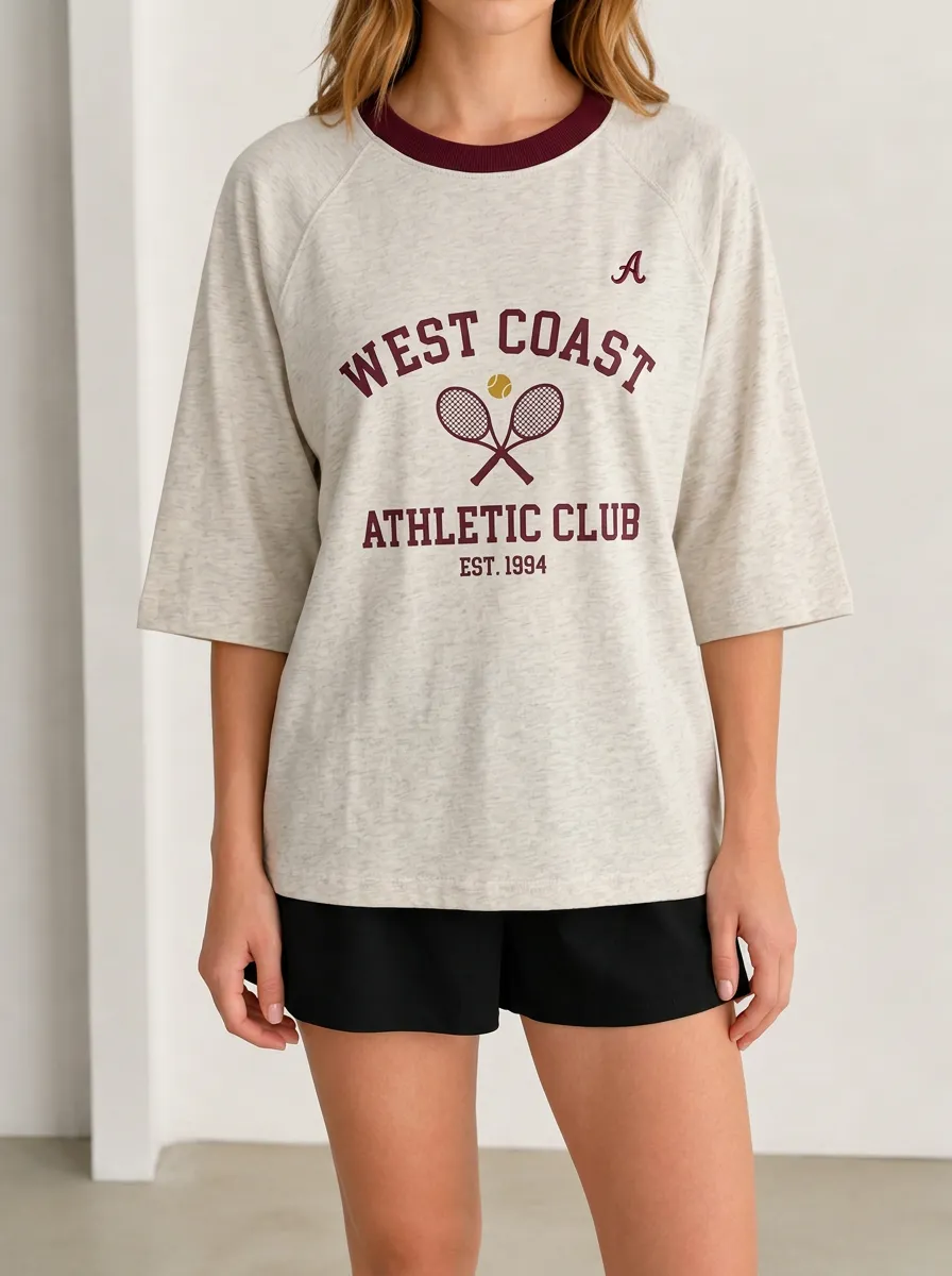 Women's West Coast Tennis Lover Printed Athletic Club T-shirt