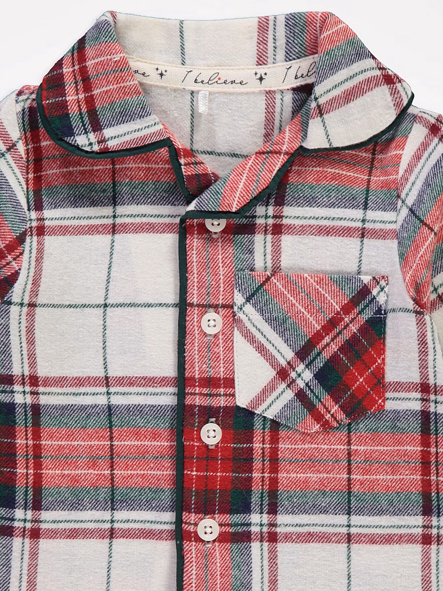 Christmas Red Checked Matching Family Kids Shirt Pyjamas detail 2
