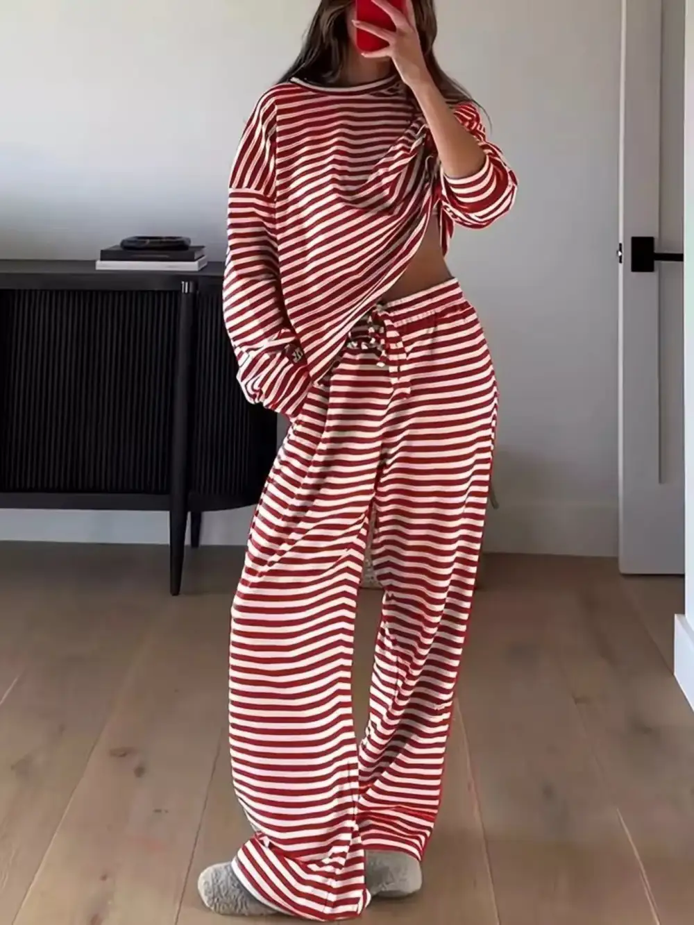 Relaxed Striped Long Sleeve Top and Pants Set