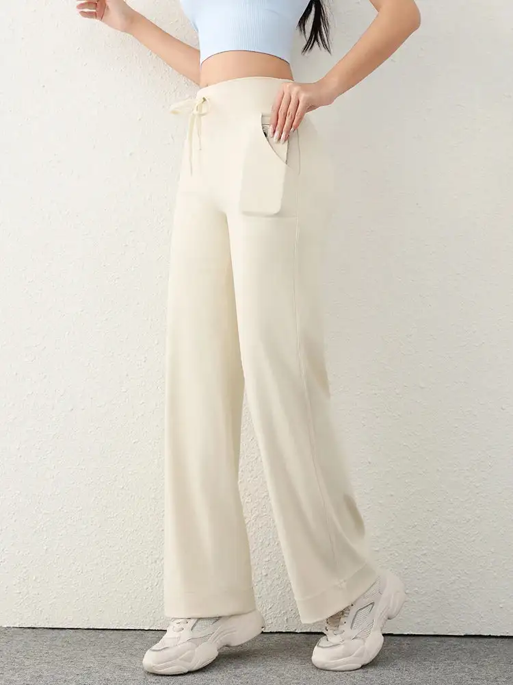 Casual Straight Running Wide Leg Pockets Leggings Yoga Pants