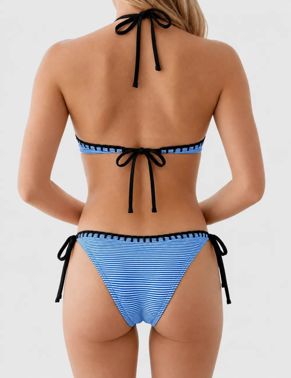 Crochet Trim Halter Triangle Two Piece Bikini Set