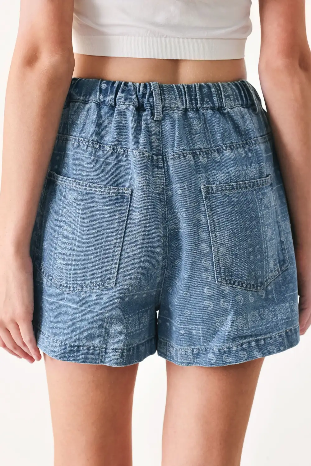 Elastic Waist Pocketed Vintage Denim Shorts