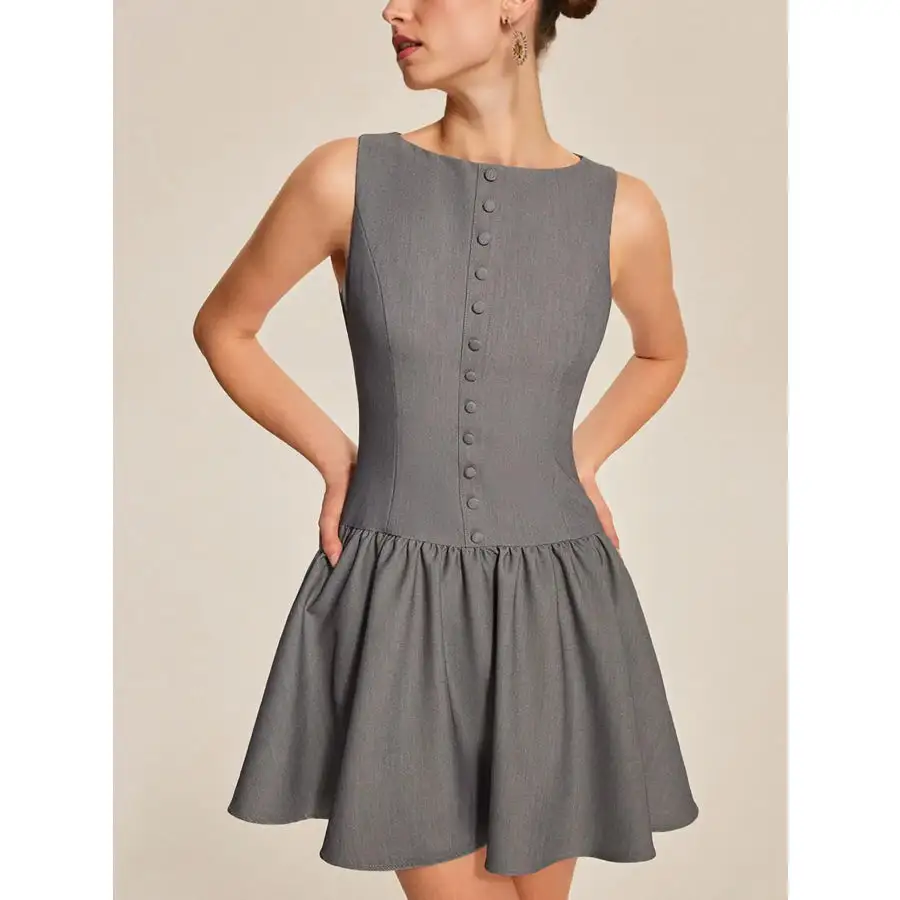 Round Neck Sleeveless Ruffled Mini Dress