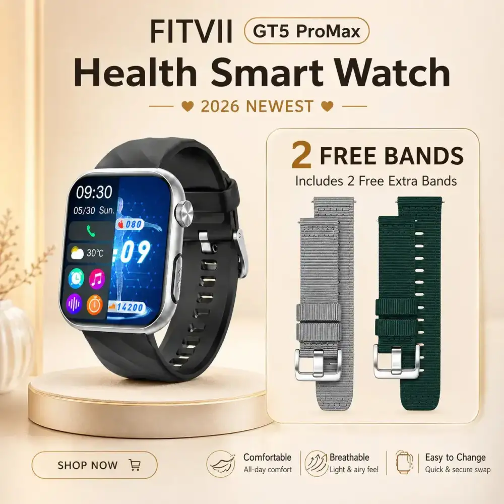FitVII® GT5 Pro Max Health Watch With Blood Pressure & Blood Sugar & More 2026