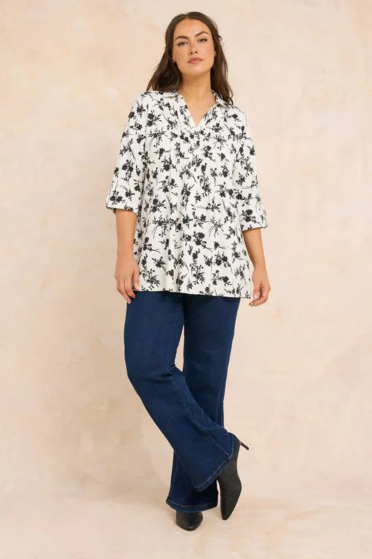 White Floral Premium Pintuck Henley Top detail 1