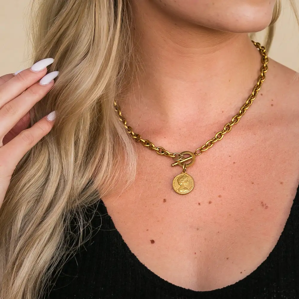 Layered Coin Accent Chain Necklace