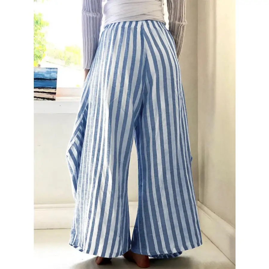 Striped Elastic Waist Wide Leg Pants