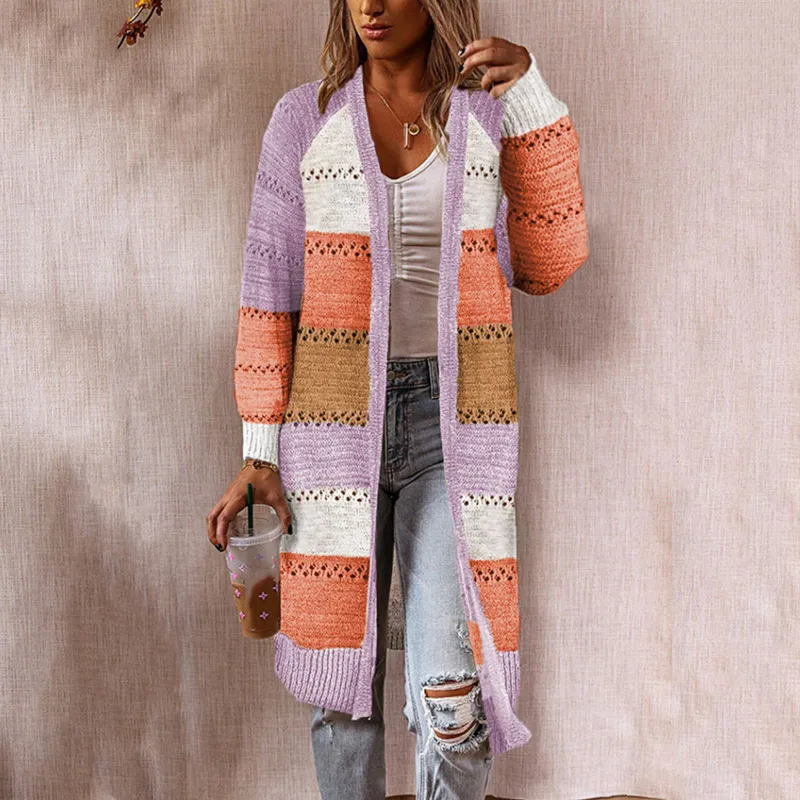 Vintage Contrast Cutout Sweater Cardigan