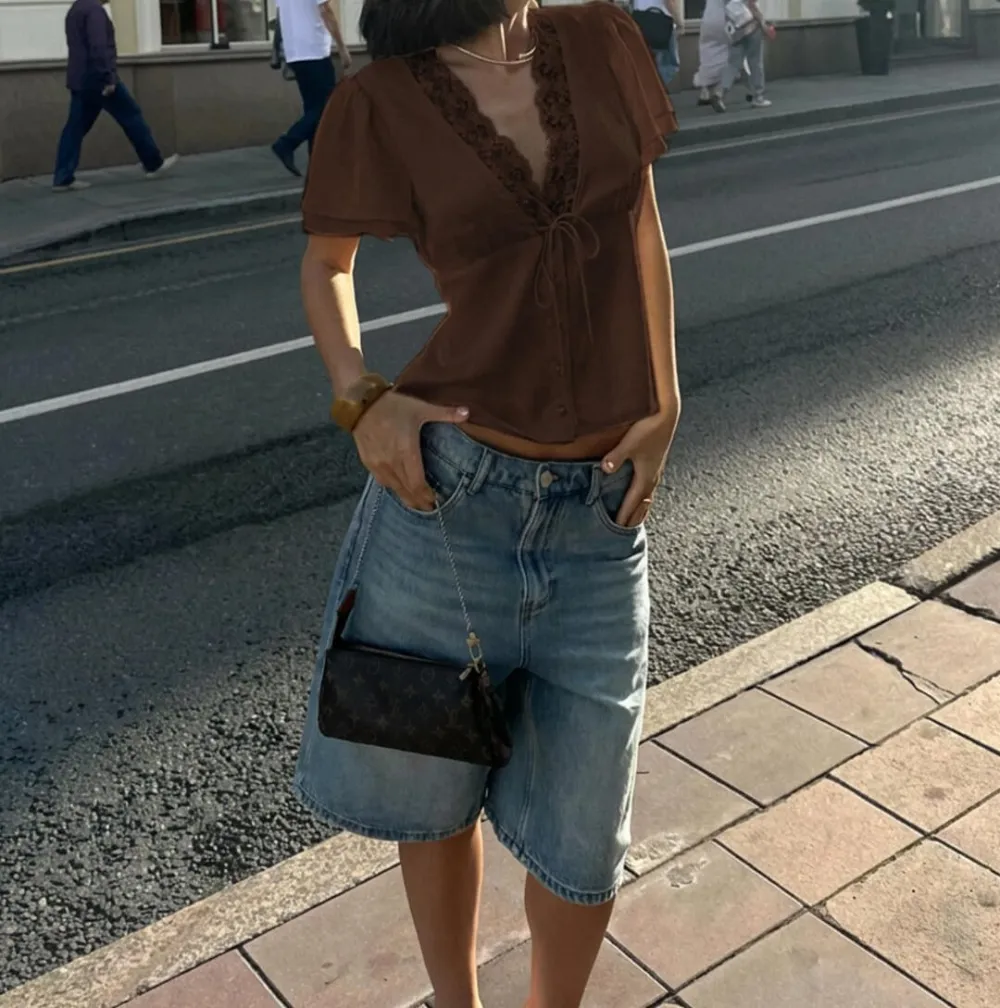 Lace Short-Sleeve V-Neck Top