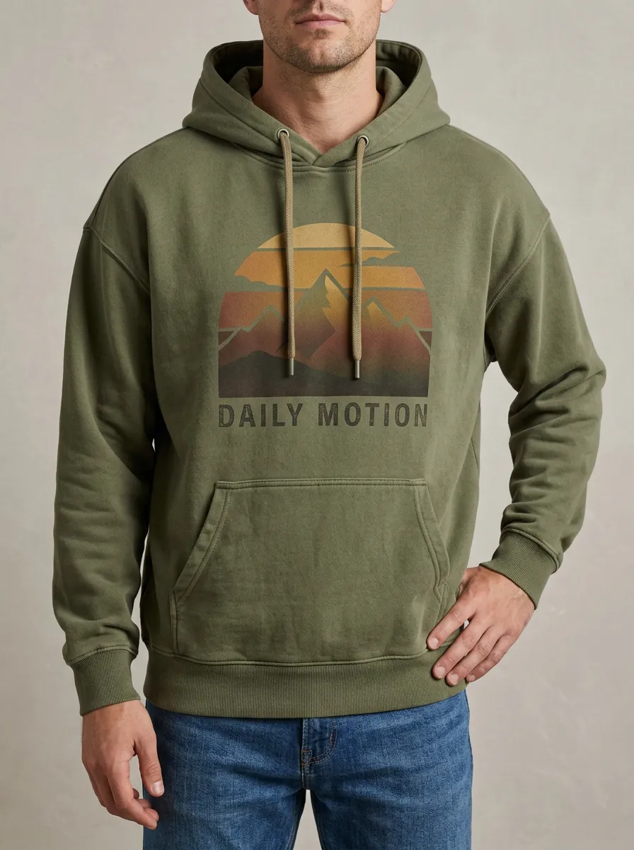 Men's Outdoor Adventure Mountain Sunset Daily Motion Print Hoodie