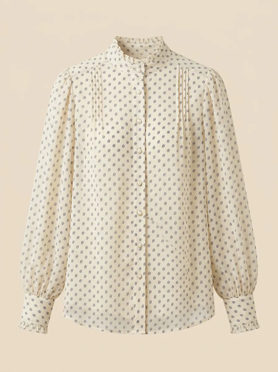 Women's Vintage Geometric Pattern Ruffle Collar Printed Blouse
