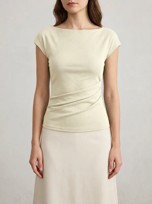 Waist-Ruched Ruched Ribbed Fitted Top