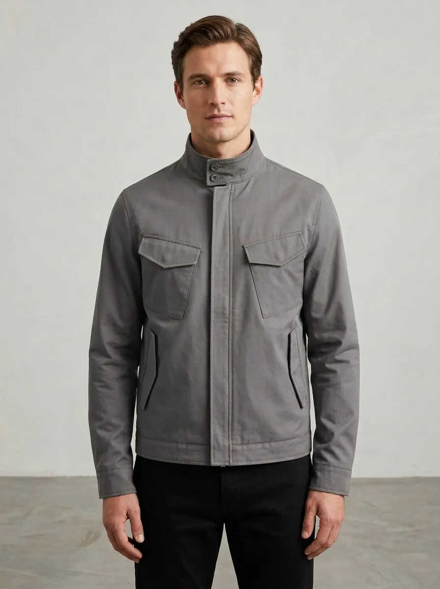 Men's Military Style Olive Green Stand Collar Field Jacket