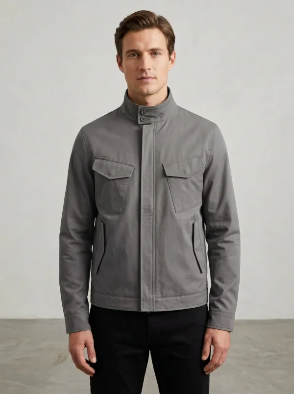Men's Military Style Olive Green Stand Collar Field Jacket