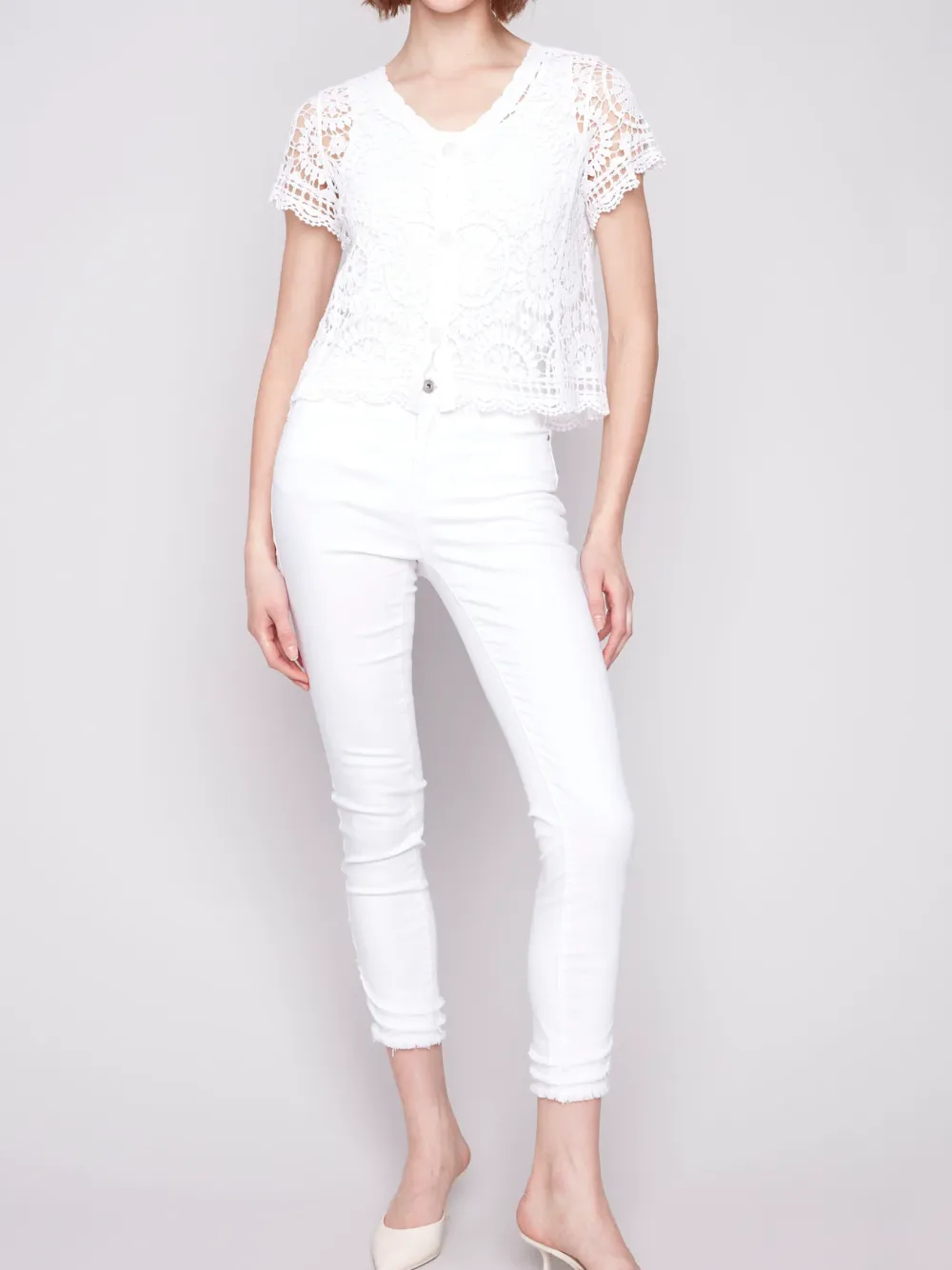 Pure Cotton Breathable Creative Hollow Ladies Short Sleeves