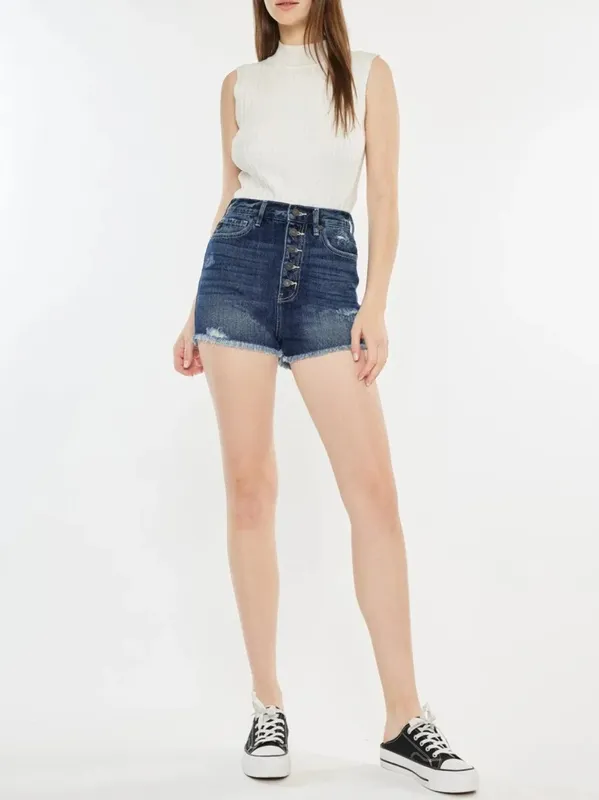 Raw Hem Button Fly Denim Shorts