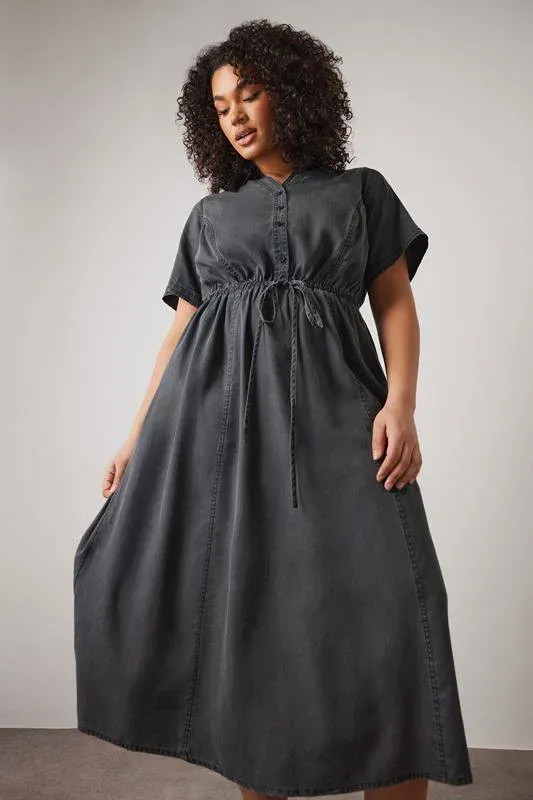Black Lyocell Denim Shirt Dress