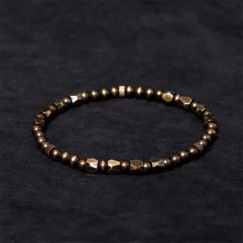Vintage Distressed Simple Design Copper Brass Beads Bracelet