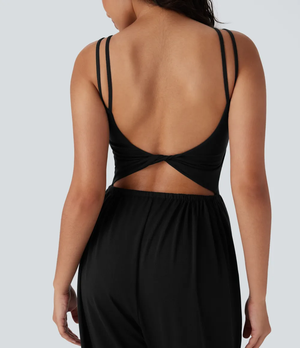 Double Straps Pocket Harem Casual Jumpsuit-Easy Peezy