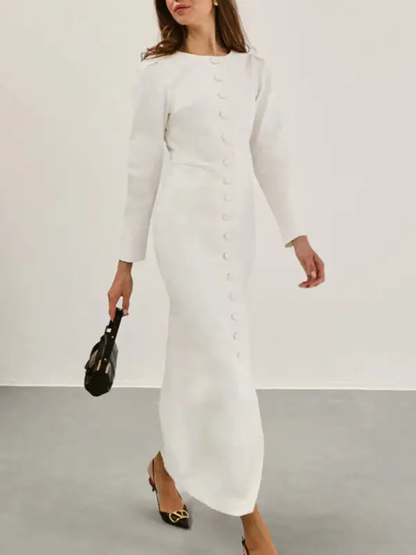 Layered Detail Long Sleeve Dress