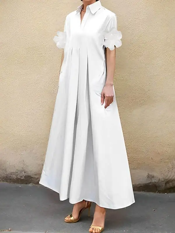 Loose Pleated Shirt Maxi Dress