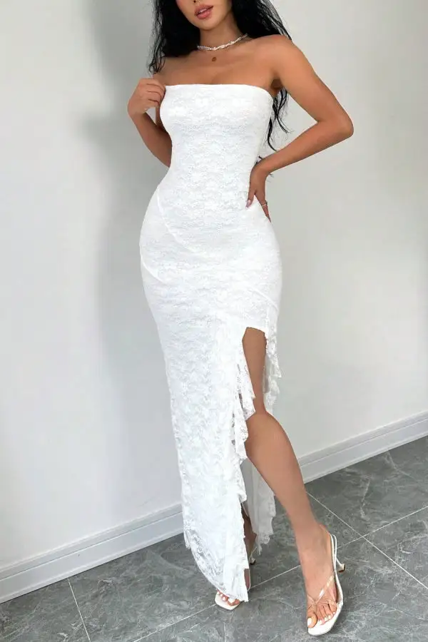 Versatile Ruffled Ruffle Sleeve And Flowing Maxi Skirt Set