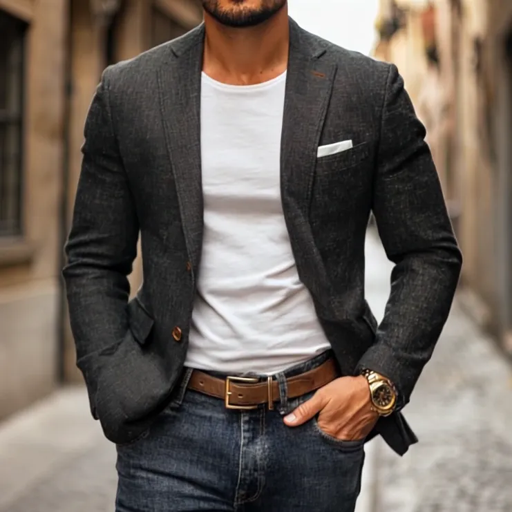 Relaxed Woven Linen Blazer