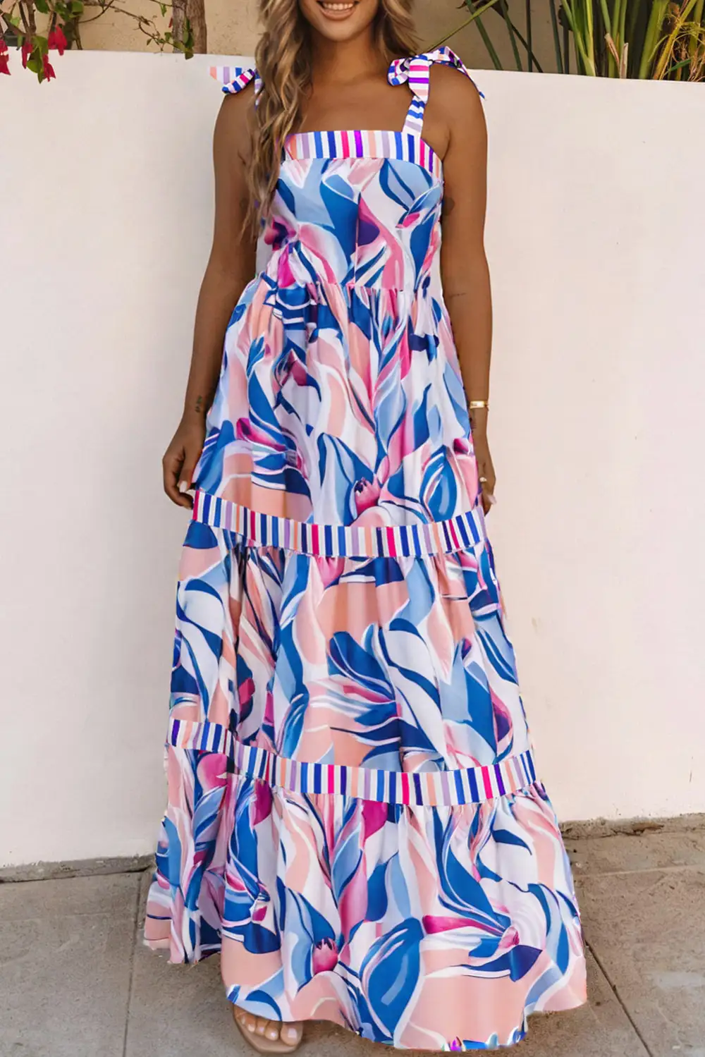 Striped Abstract Print Maxi Dress