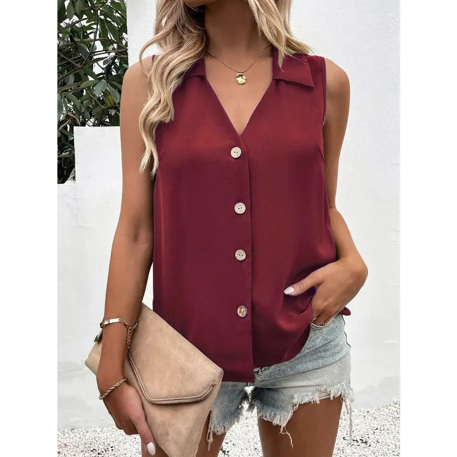 Full Size Collar Button Up Tank