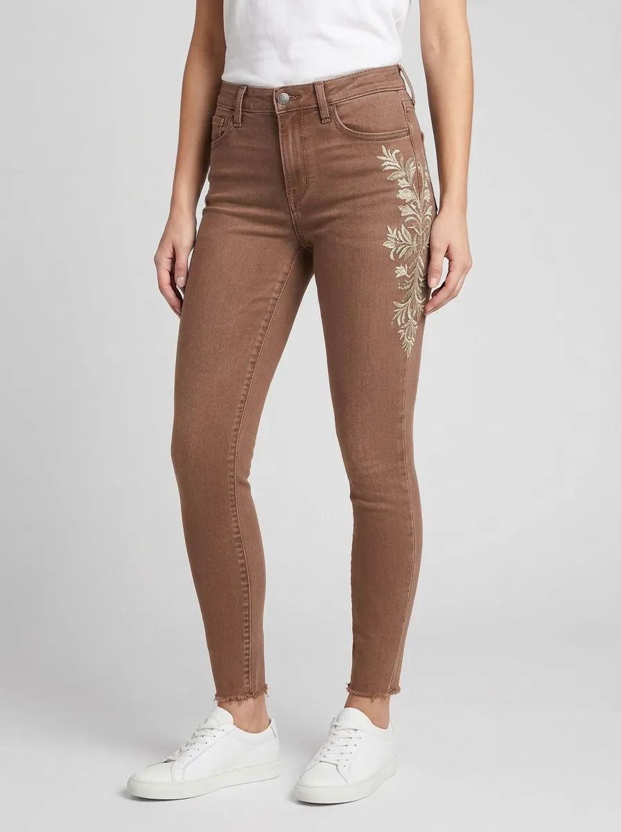 Women's Floral Vine Embroidered Printed Slim Jeans