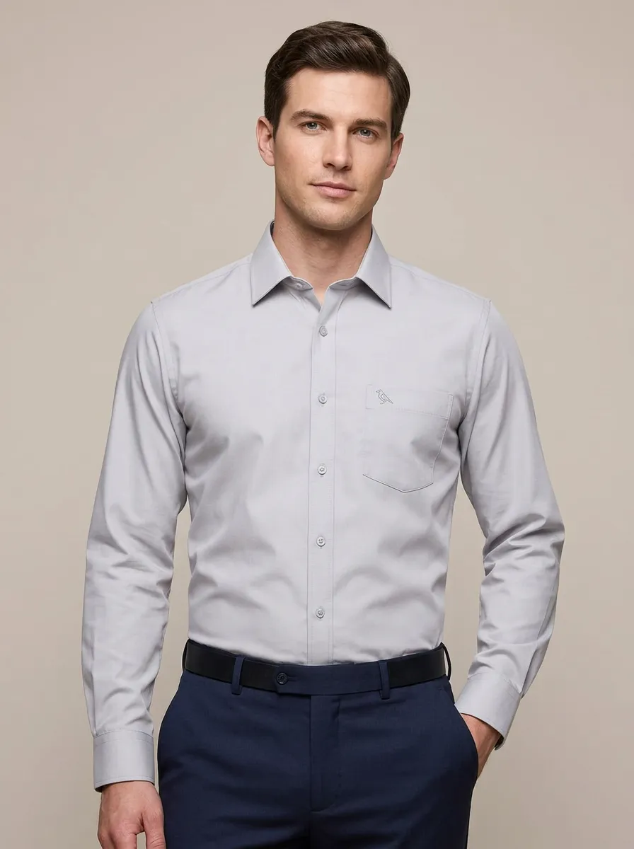 Men's Non-Iron Cotton Bird Embroidered Long Sleeve Shirt