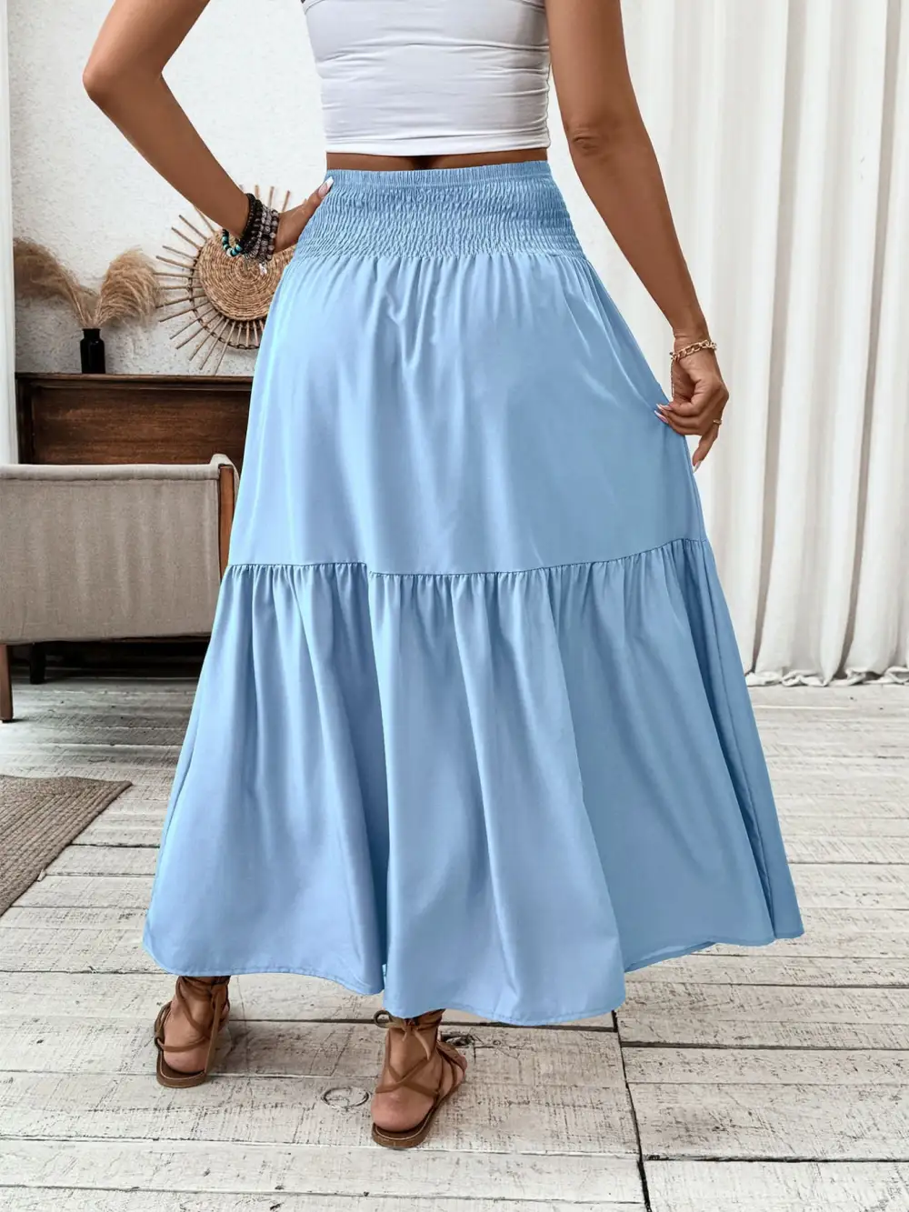 Tailored Smocked Ruffle Trim Detail Skirt