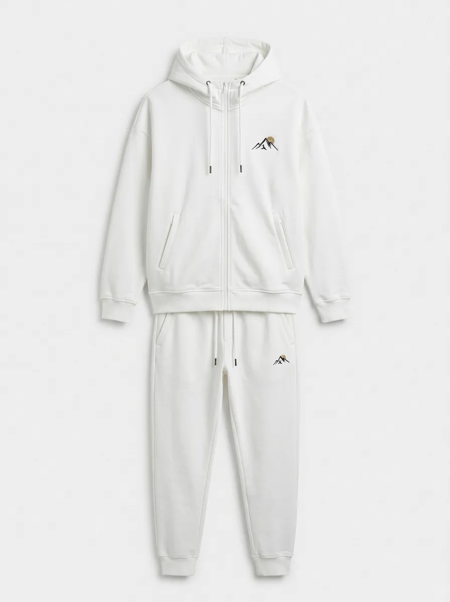 Men's Mountain Embroidered Zipper-Pocket Zip-Up Hoodie Jogger Set