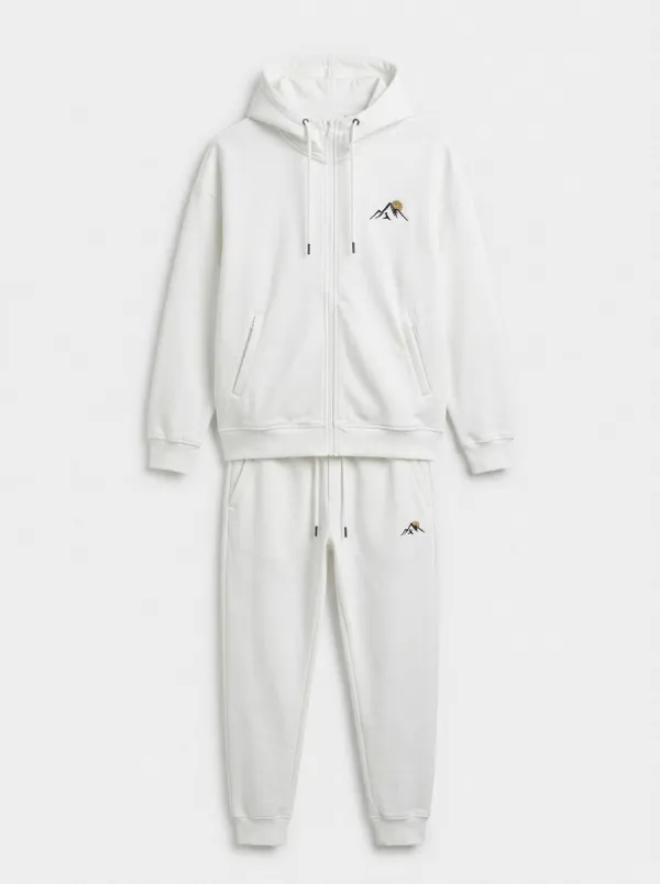 Men's Mountain Embroidered Zipper-Pocket Zip-Up Hoodie Jogger Set