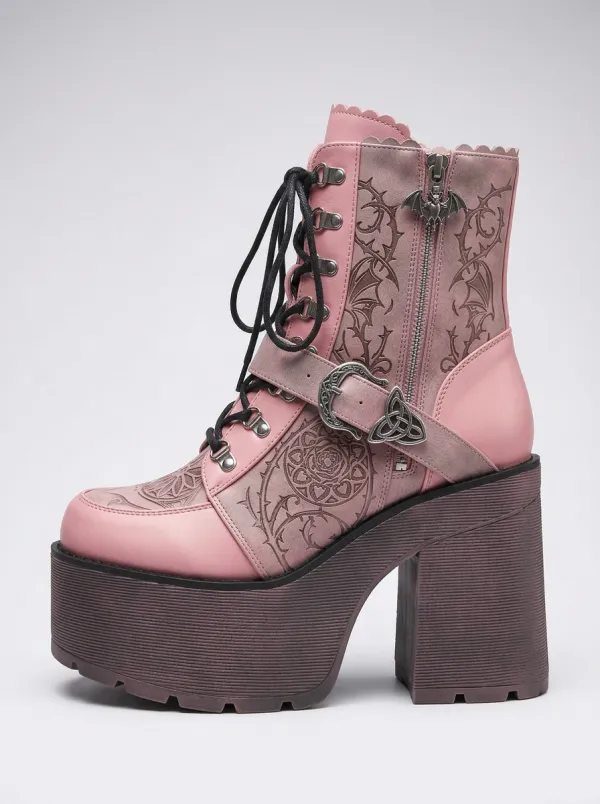 Dramatic Bat Rose Alternative Look Women's Gothic Platform Boots