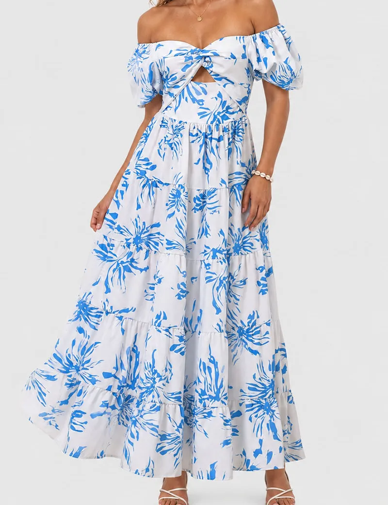 Bubble Short Sleeves Maxi Dress