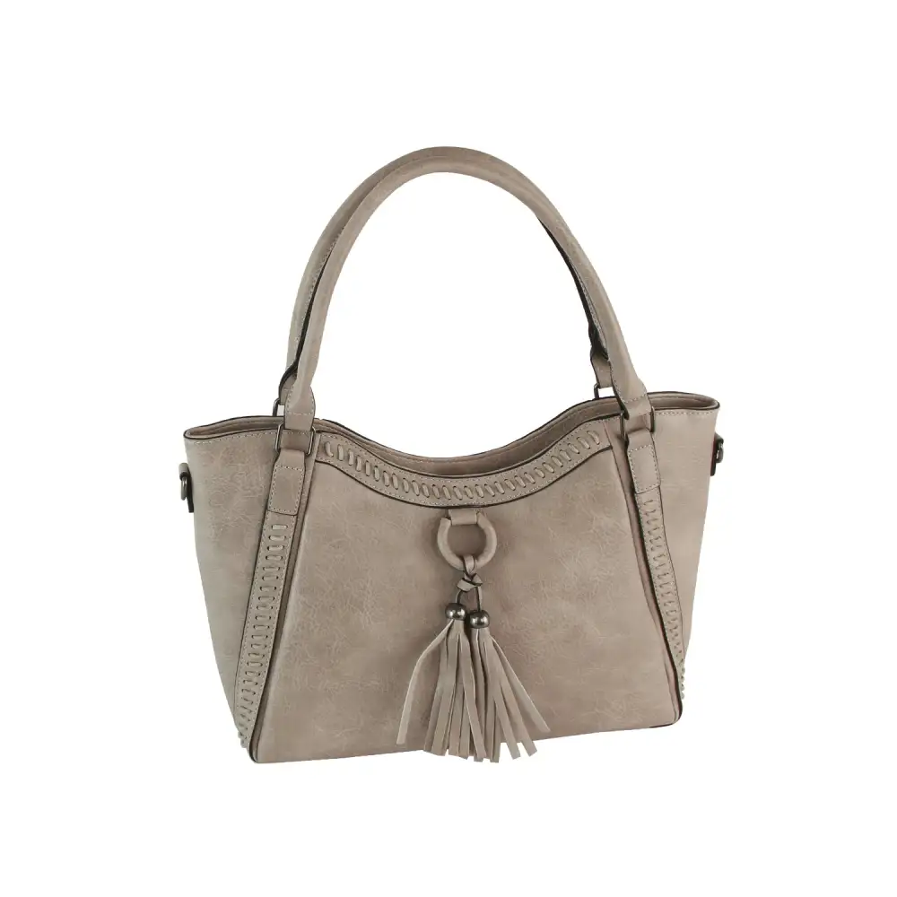 Whipstitch Tassel Bead Accented Shoulder Bag