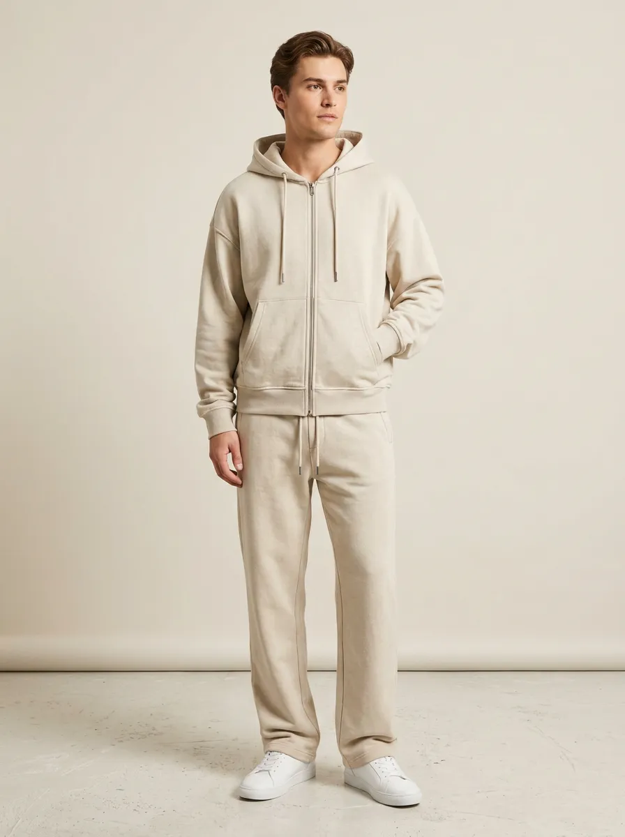Unisex Printed Zip-Up Hoodie Casual Performance Two-Piece Set